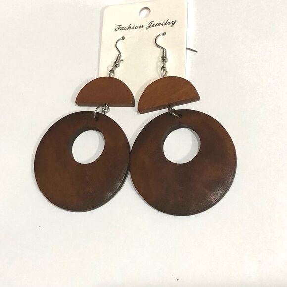 Boho Geometric Wooden Hippie Hoop Earrings - 218 - Picture 7 of 8